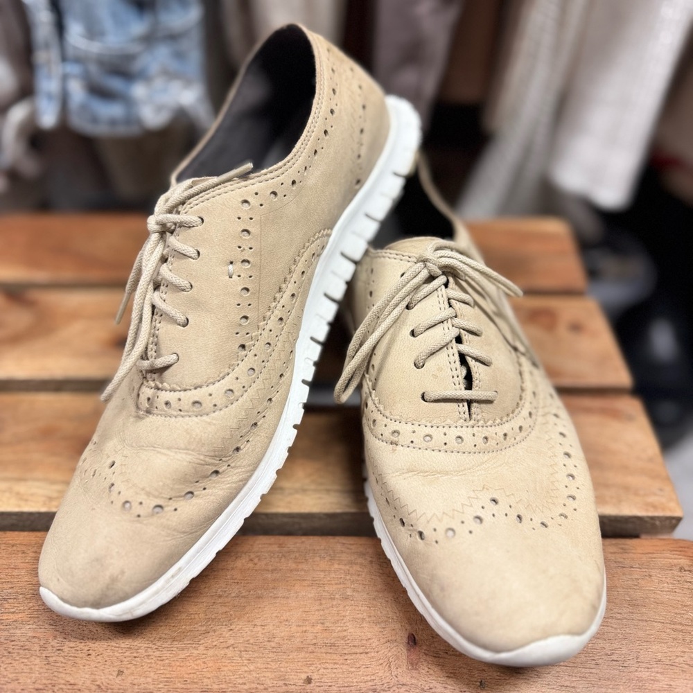 Cole Haan Grand Os Zerogrand Beige Perforated Oxfords Womens Size US 7.5 B